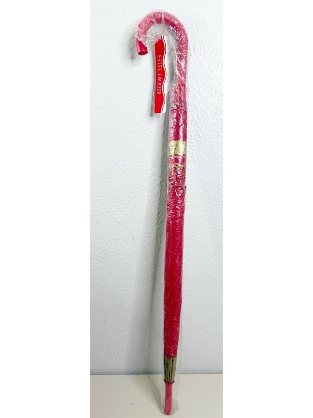 VTG 80s Estée Lauder 37"L Large Red and Gold Graphic Golf Umbrella New